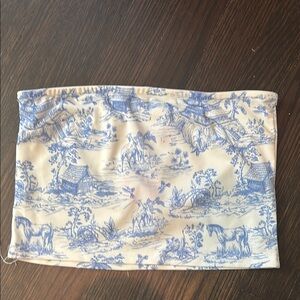 Edikted Blue and Cream Scenic Print Tube Top